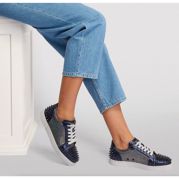 Christian Louboutin Vieira 2 Flat Spikes Blue Night Lace Up Low Top Sneaker 41 - Picture 3 of 12